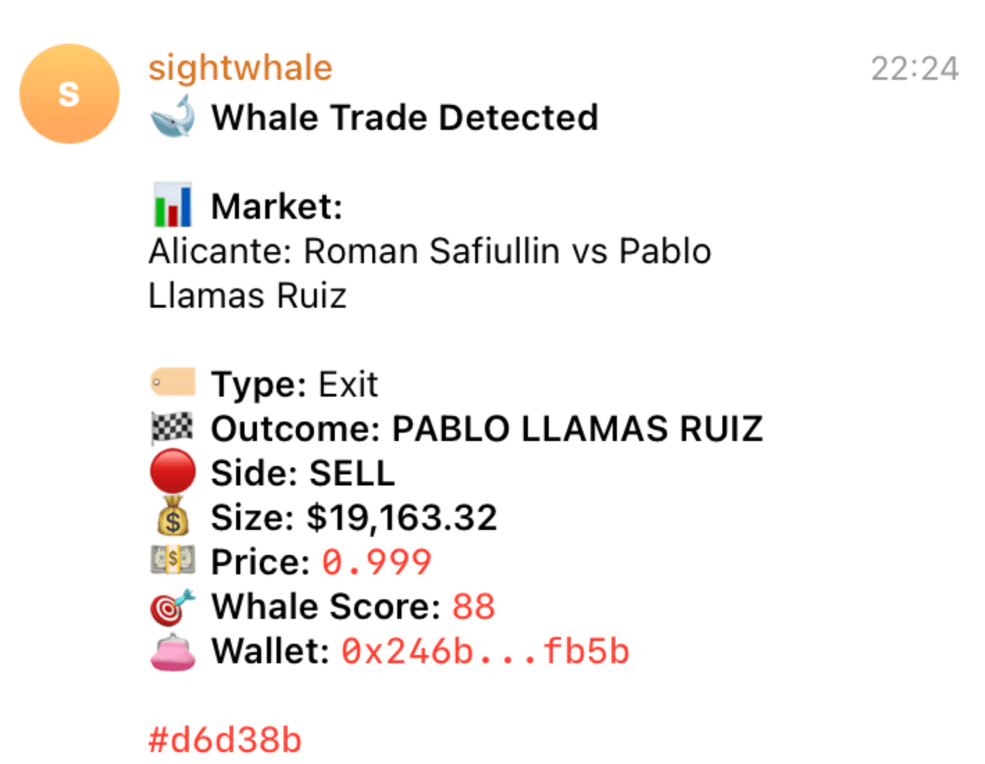 Example SightWhale whale alert in Telegram